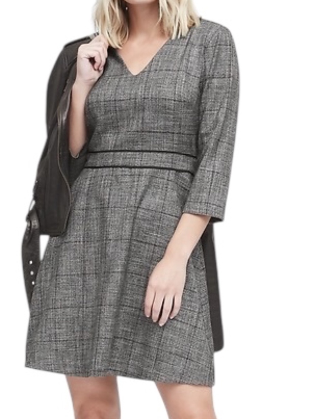 Banana Republic Fit & Flare Dress with Pockets - Black/White Tweed Size 6